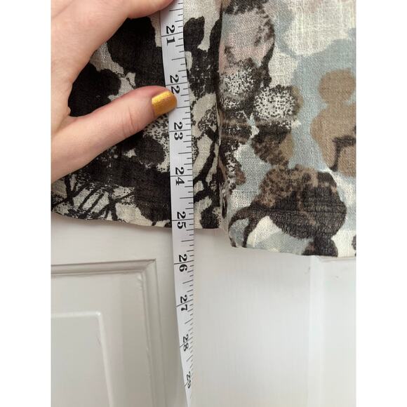 Lafayette 148 Women's 6P Linen Midi Skirt Abstract Floral White Pink Brown Green - Picture 5 of 12